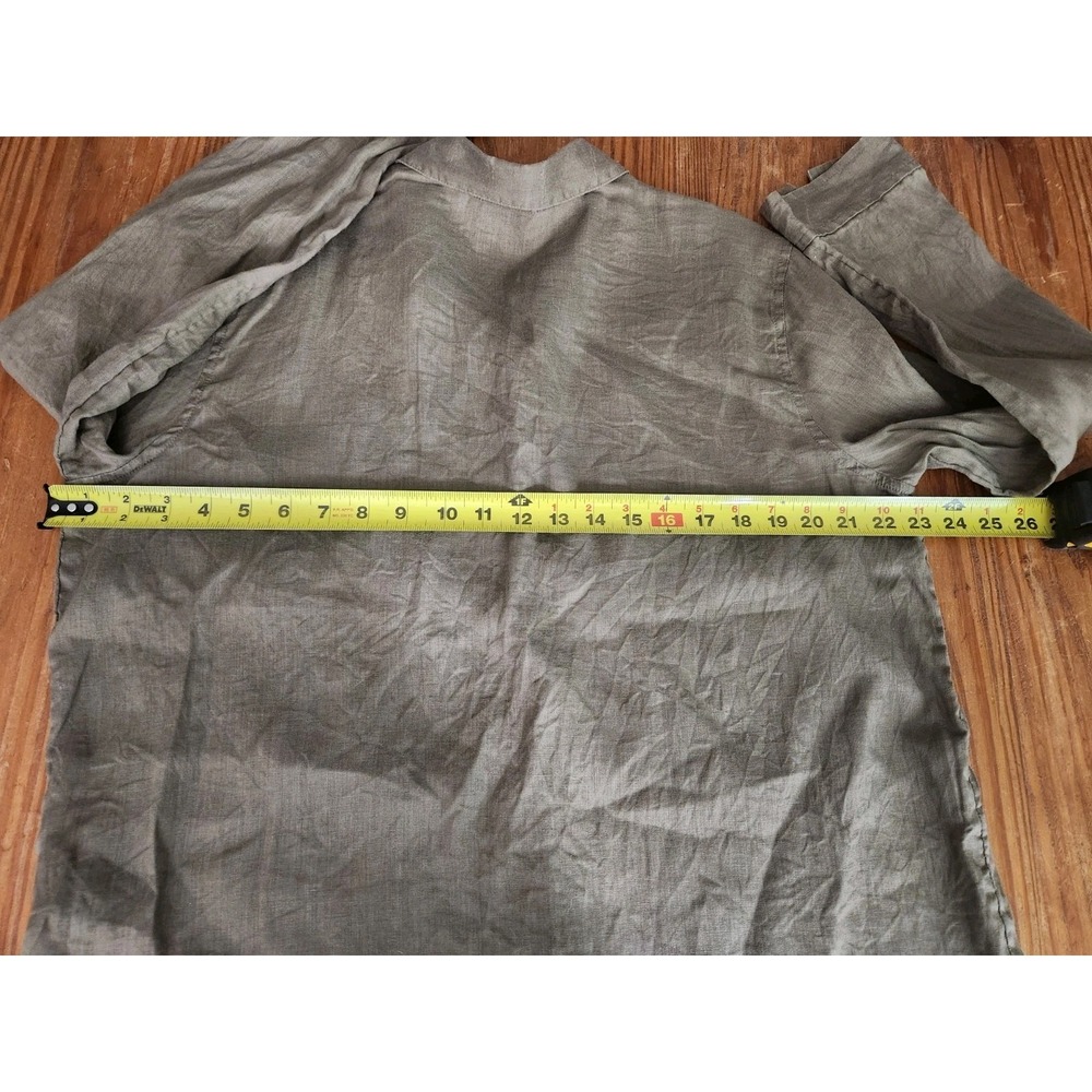 J.Jill Long Sleeve Linen‎ Button-Down Shirt Olive Green Med Beach Resort Summer - Picture 6 of 10